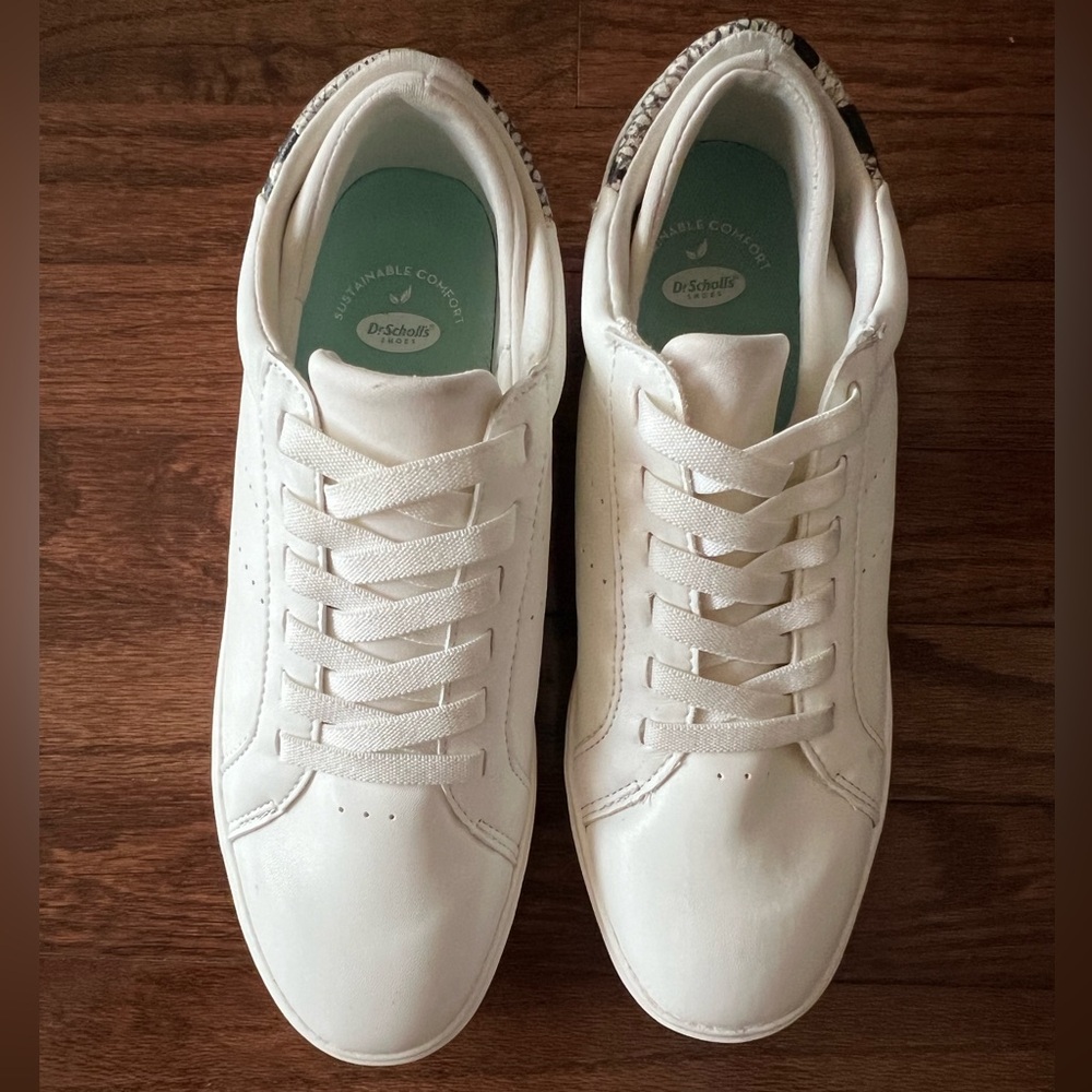 Dr. Scholl's White Low-Top Wink Lace Sneakers with snake skin accent